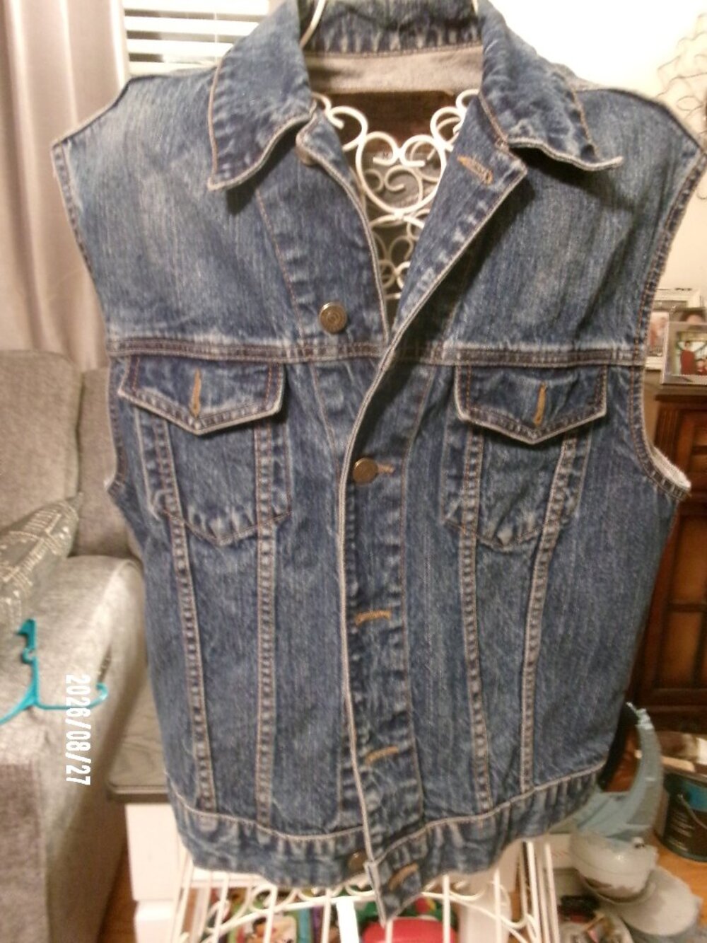 VTG Original Crocker Jeans Company Blue Denim Button Up Logo Vest Size Medium